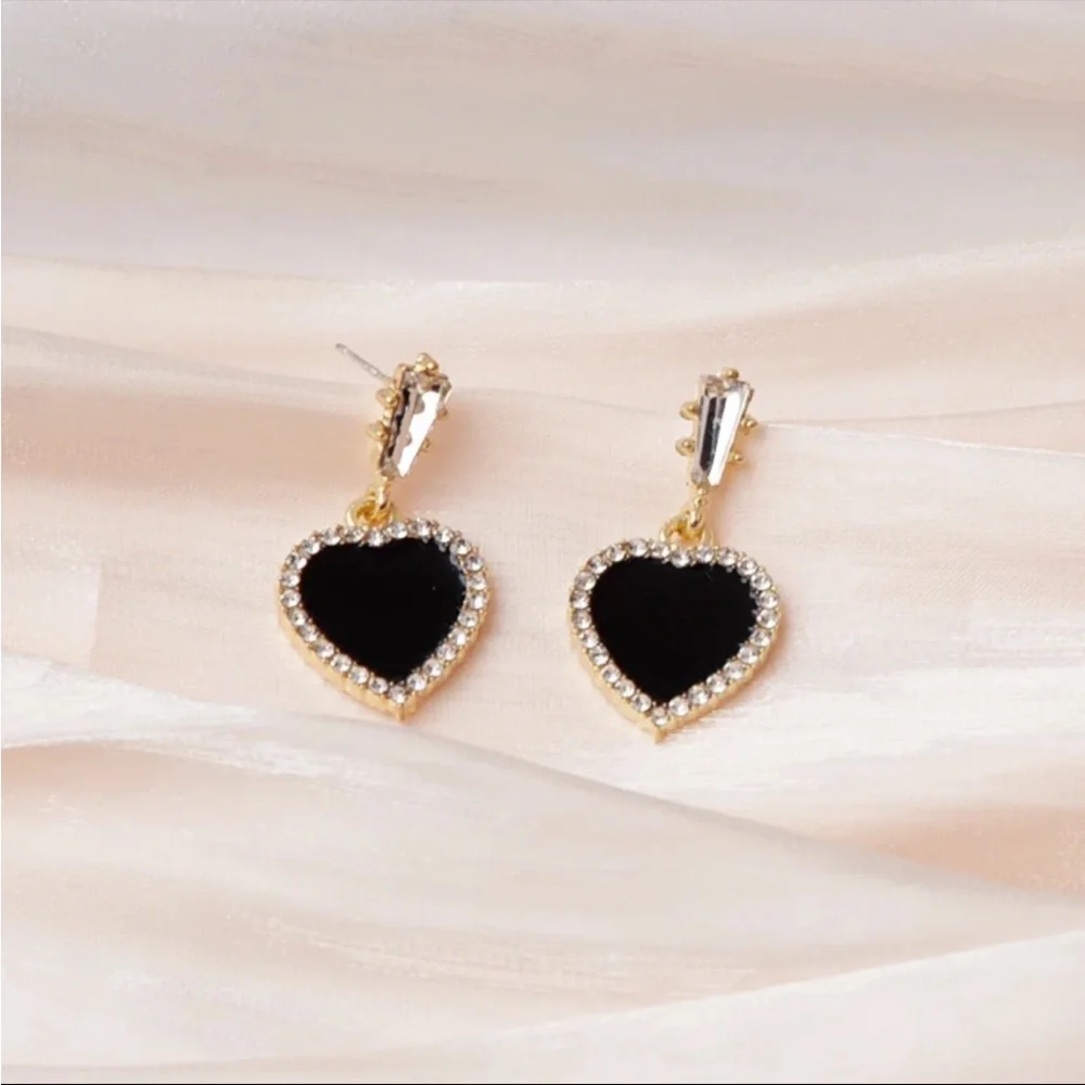 Black Heart CZ Gold Filled Earrings